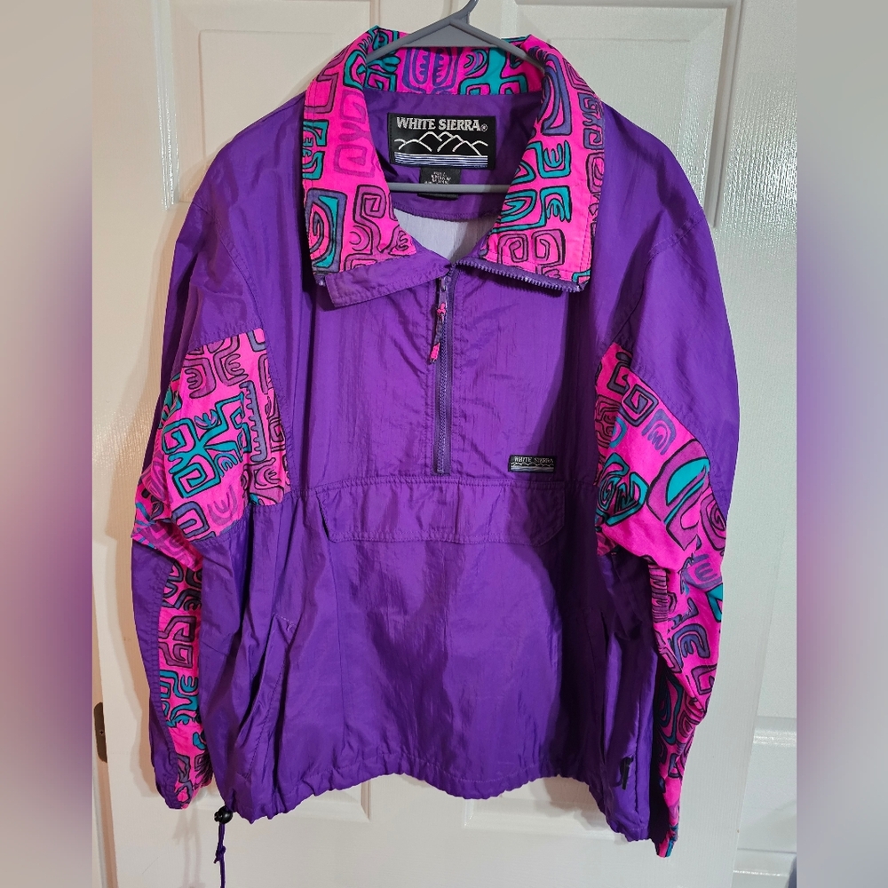 White Sierra Vintage 90s Women L Pullover Windbreaker Purple Pink Aztec Rare 90s - Picture 2 of 6